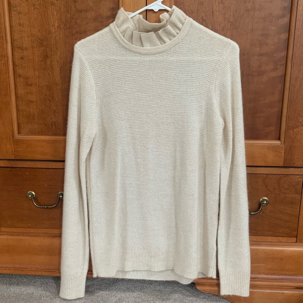 j crew oatmeal ruffle sweater size m